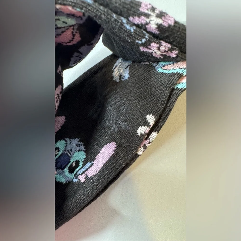 Disney Stitch Crew Socks in Black, Pastel Blue & Pink palm leaves